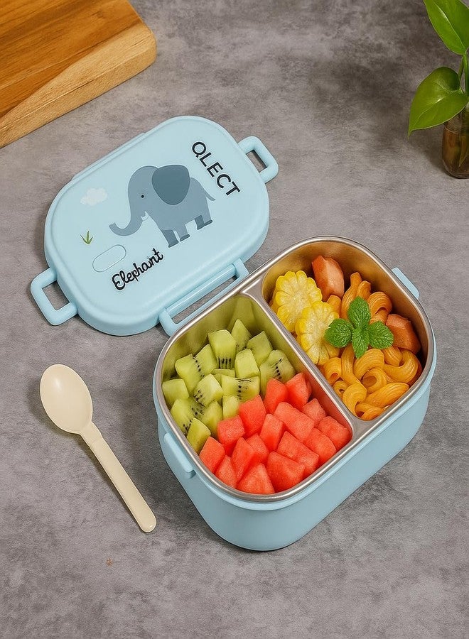 QLECT Kids Star Stainless Steel Lunch Box for Kids Adults, PUF Insulation Keeps Food Warm, Food Grade Bpa Free, 2 Compartments with Locking Lid and Steam Valve, Spill Leak Proof(700ml Printed Blue) - Image 2